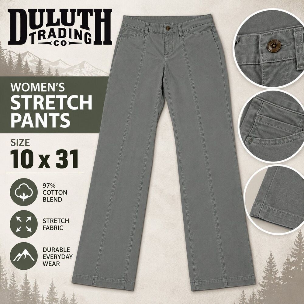 Duluth Trading Co Women's 10x31 Gray Stretch Pants 97% Cotton